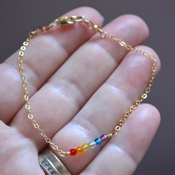 Dainty Rainbow Crystal Bracelet in Gold or Silver - Picture 8 of 9